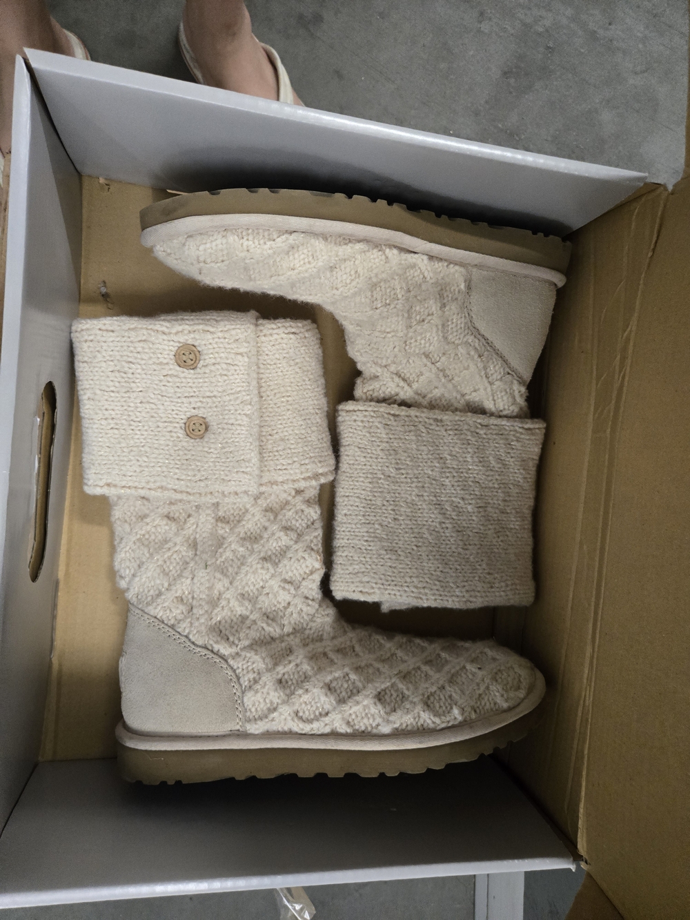 UGG Knit Fold-Over Ankle Boots - Cream